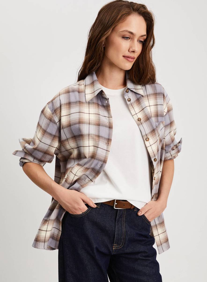 Flannel shirt over a white tee with jeans